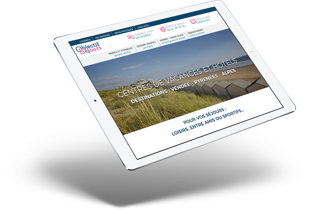 site internet Objectif Séjours tablette