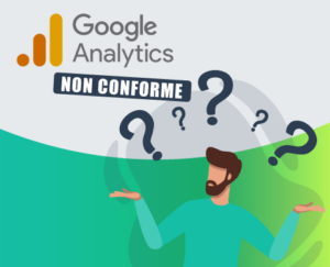 Illustration d'homme se posant des questions avec le logo Google Analytics