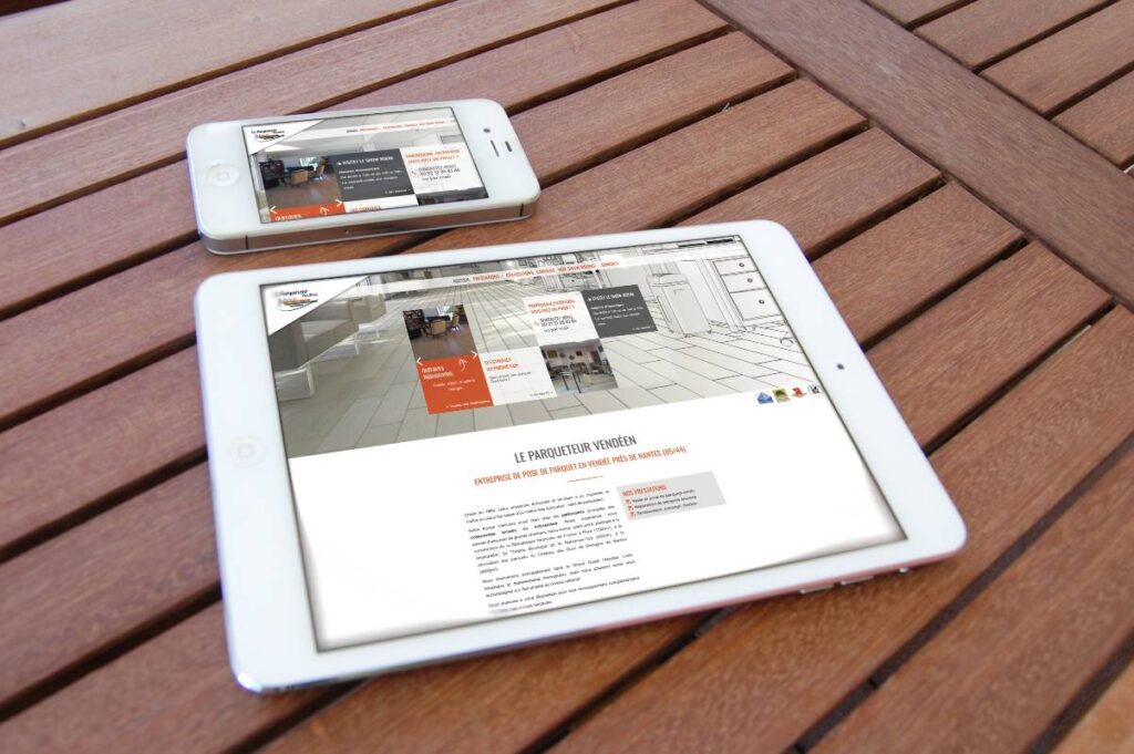 Site internet du Parqueteur Vendéen présenté sur un écran de pc portable et de téléphone portable