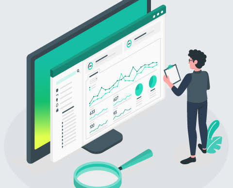 Homme devant un écran présentant des statisitiques