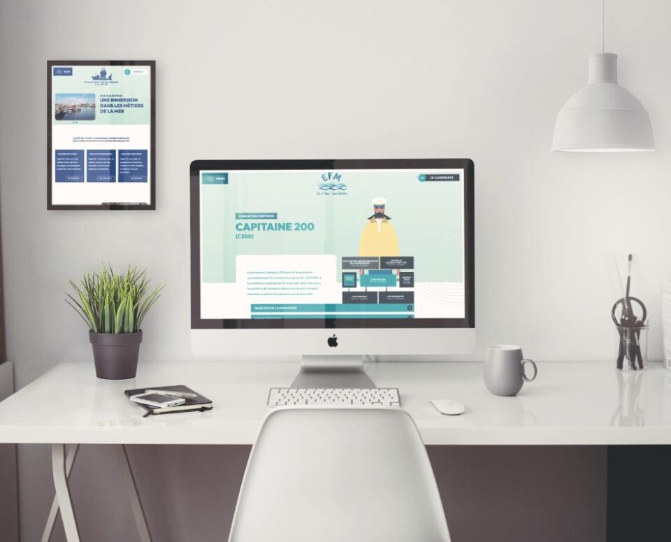 Création de site internet catalogue aux Sables-d'Olonne, Ecole des formations maritimes, écran sur bureau