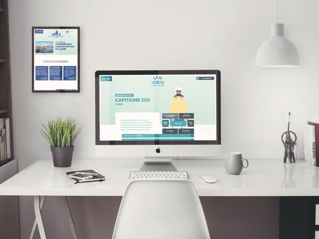 Création de site internet catalogue aux Sables-d'Olonne, Ecole des formations maritimes, écran sur bureau