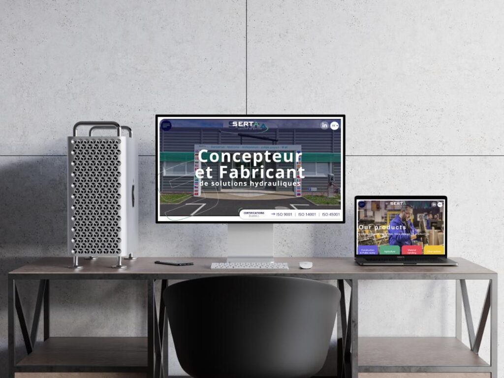 Création deusite internet vitrine de Serta-Group à La Roche-sur-Yon, présentation de spage d'accueil et produits sur 2 écrans