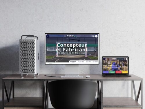 Création deusite internet vitrine de Serta-Group à La Roche-sur-Yon, présentation de spage d'accueil et produits sur 2 écrans