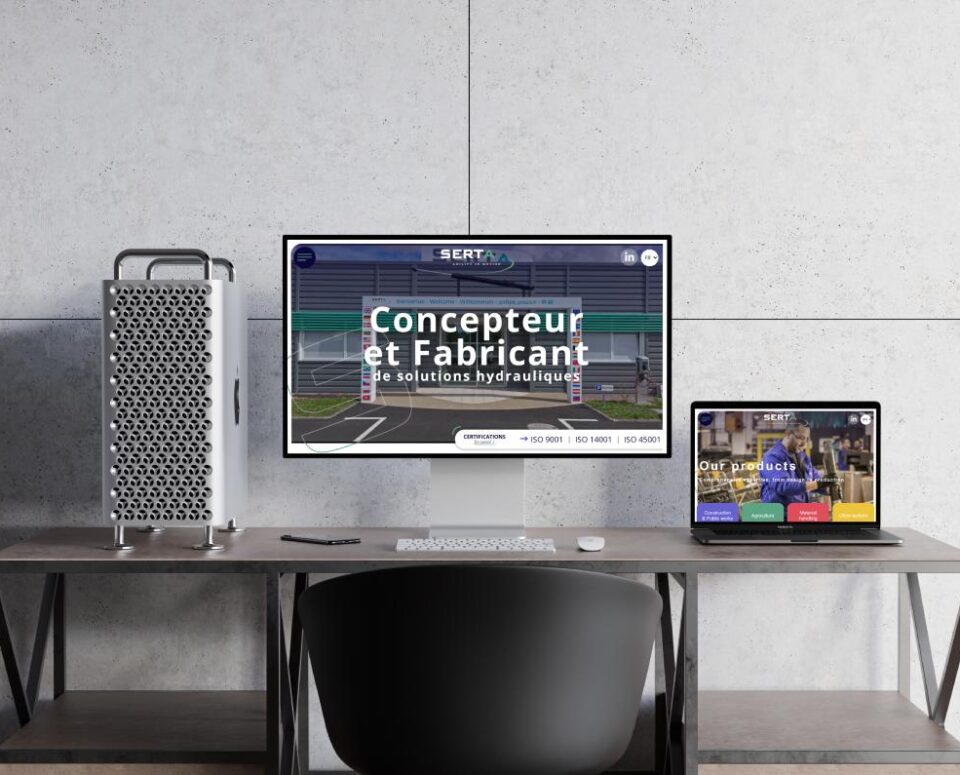 Création deusite internet vitrine de Serta-Group à La Roche-sur-Yon, présentation de spage d'accueil et produits sur 2 écrans