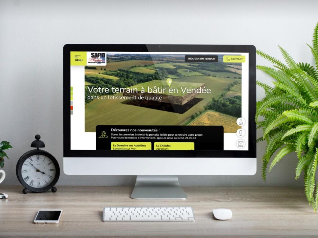 Création de site internet en Vendée, présentation de la page d'accueil du site catalogue de Sipo-Philam aux Sables-d'Olonne dans un grand écran de bureau