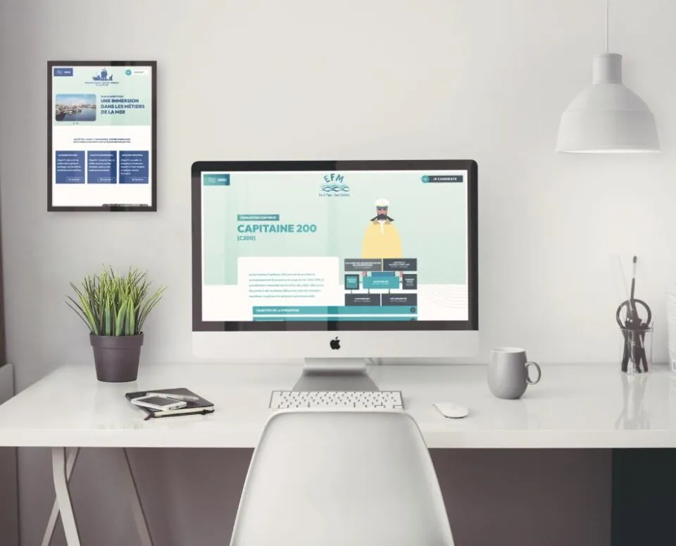 Création de site internet catalogue aux Sables-d'Olonne, Ecole des formations maritimes, écran sur bureau