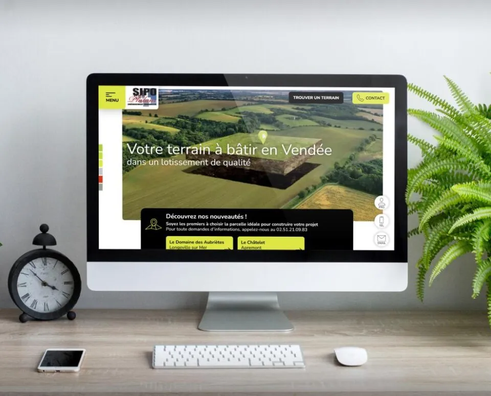 Création de site internet en Vendée, présentation de la page d'accueil du site catalogue de Sipo-Philam aux Sables-d'Olonne dans un grand écran de bureau